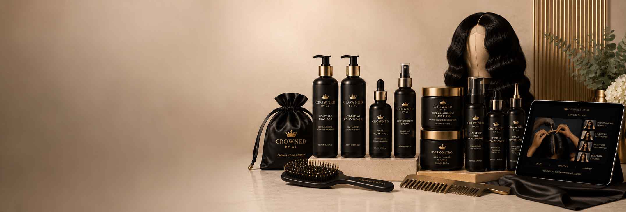 Luxury Vietnamese human hair styled and shining after a full care routine by Crowned by AL